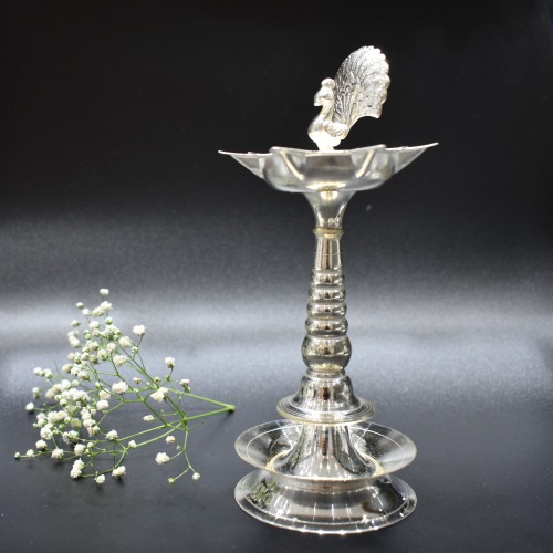 Peacock Silver temple Diya Oil Lamp Samai